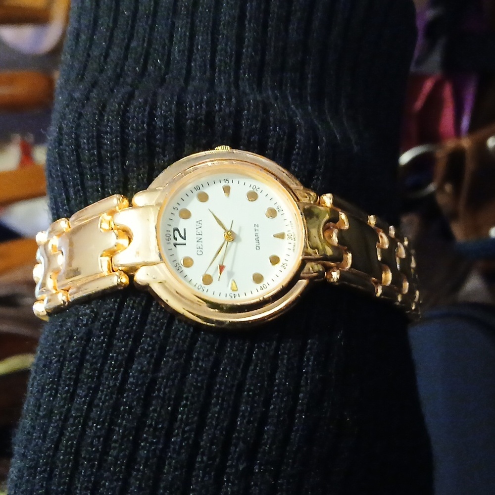 Geneva Gold-Tone Watch with White Dial